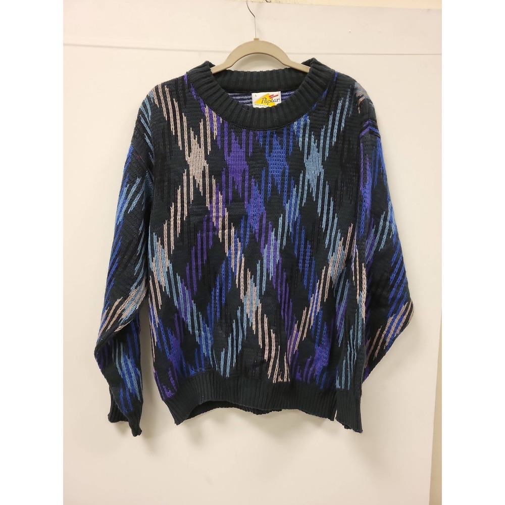 Poplar Vintage Sweater Size L‎ USA Made Knitwear Pullover Abstract Pattern Top